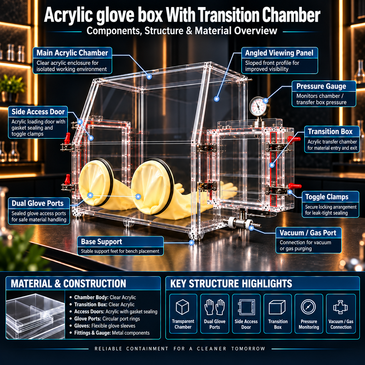 Acrylic glove box With Transition Chamber 6
