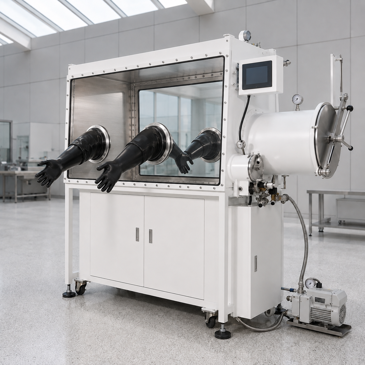 Stainless Steel Vacuum Glove Box 4 Port Two Sided – View 1