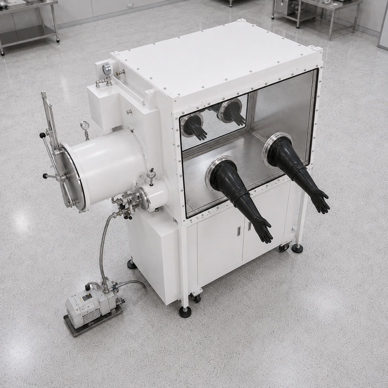 Stainless Steel Vacuum Glove Box 4 Port Two Sided – View 2