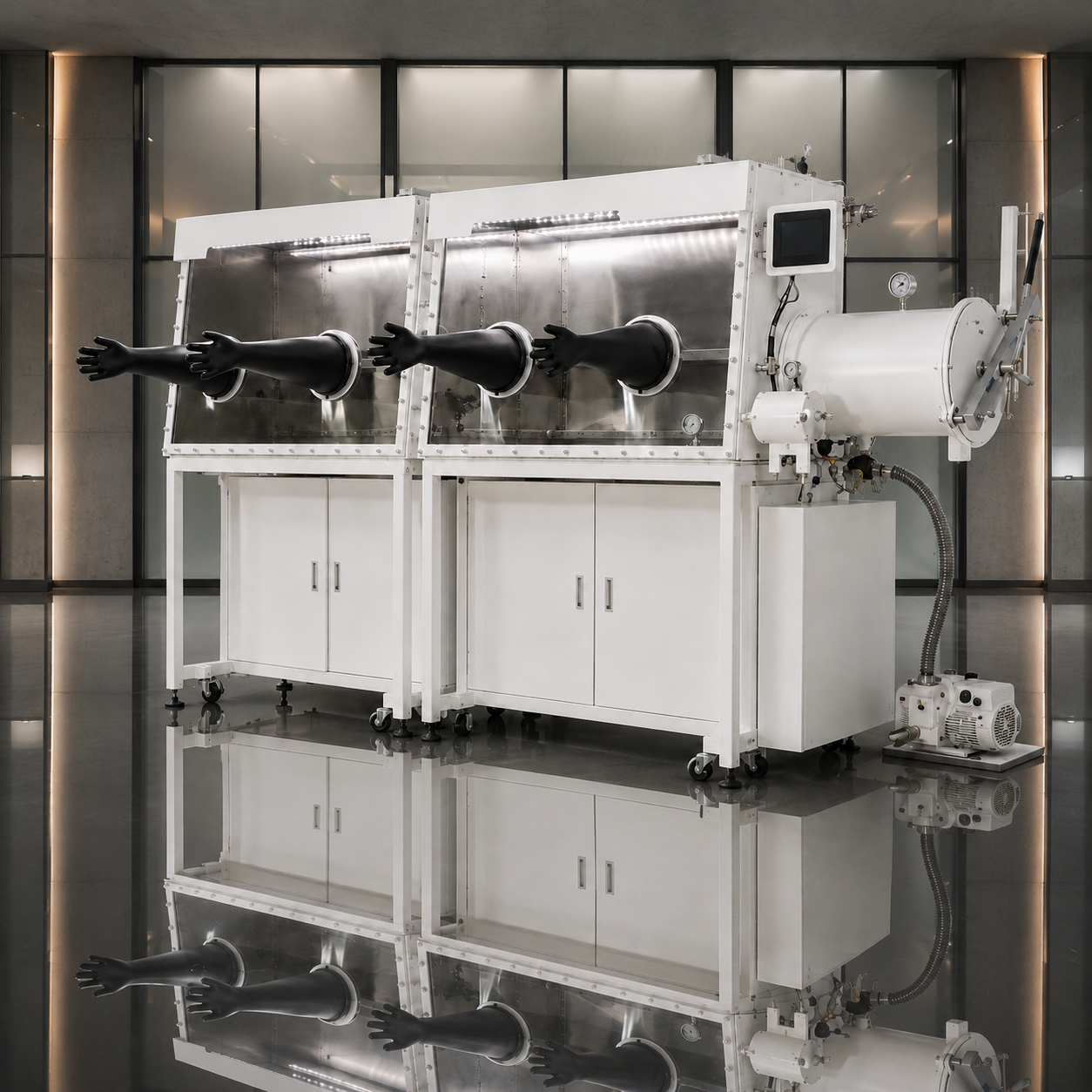 Stainless Steel Vacuum Glove Box 4 Port Modular – View 3