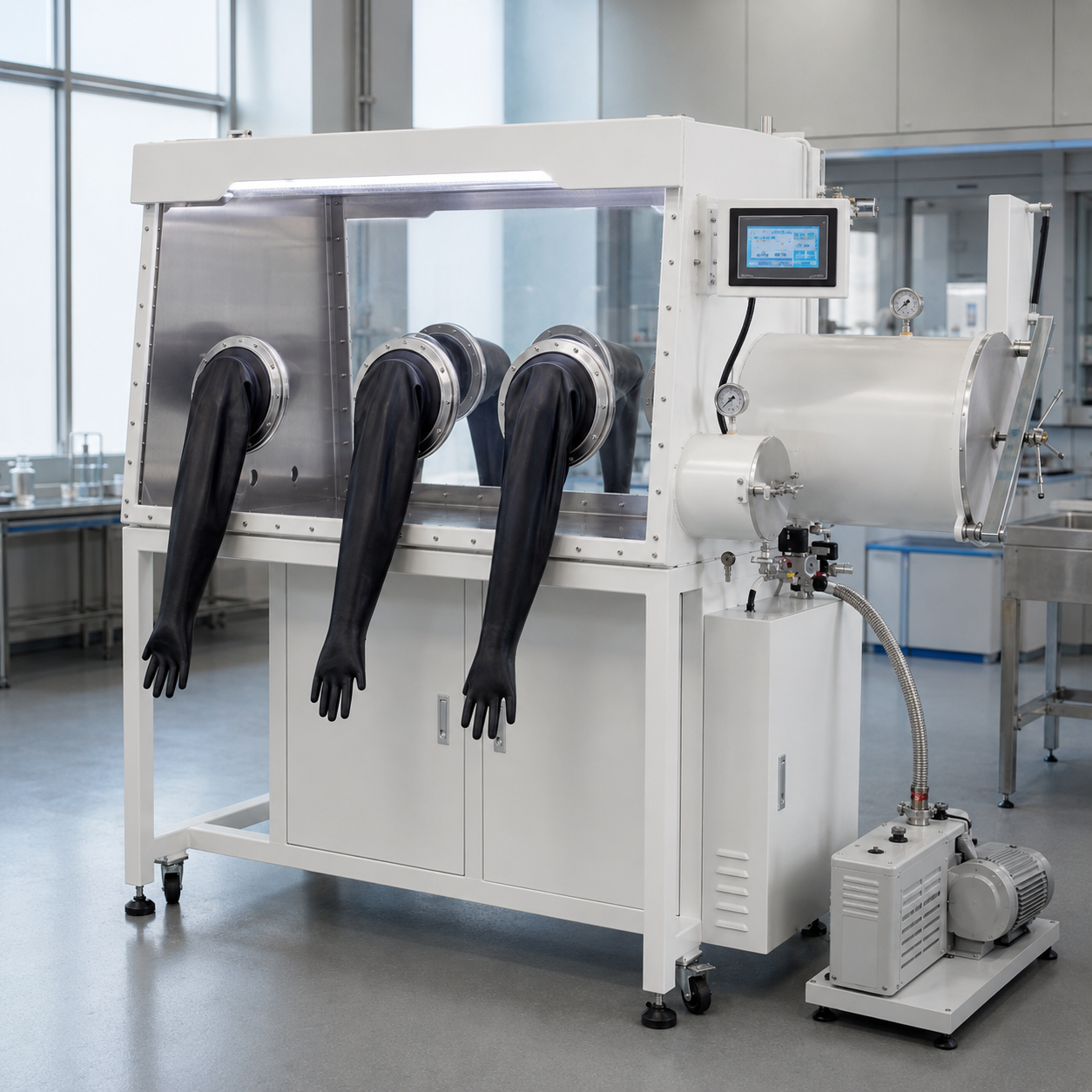 Vacuum Six Port Glove Box Two Sided – View 1