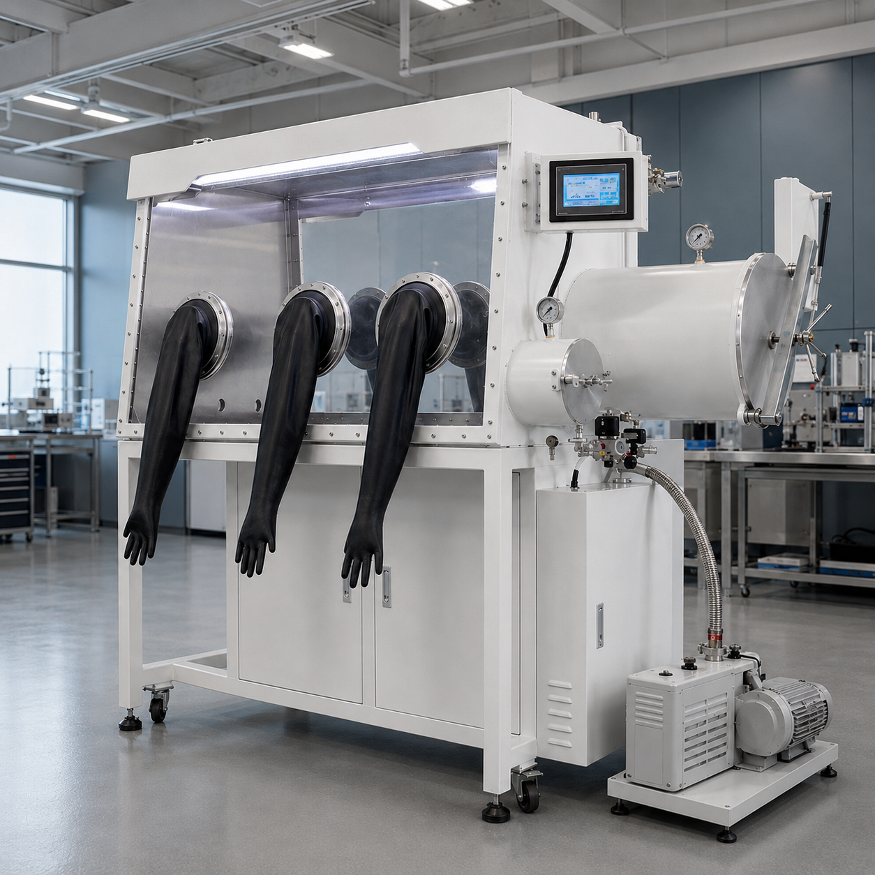 Vacuum Six Port Glove Box Two Sided – View 3